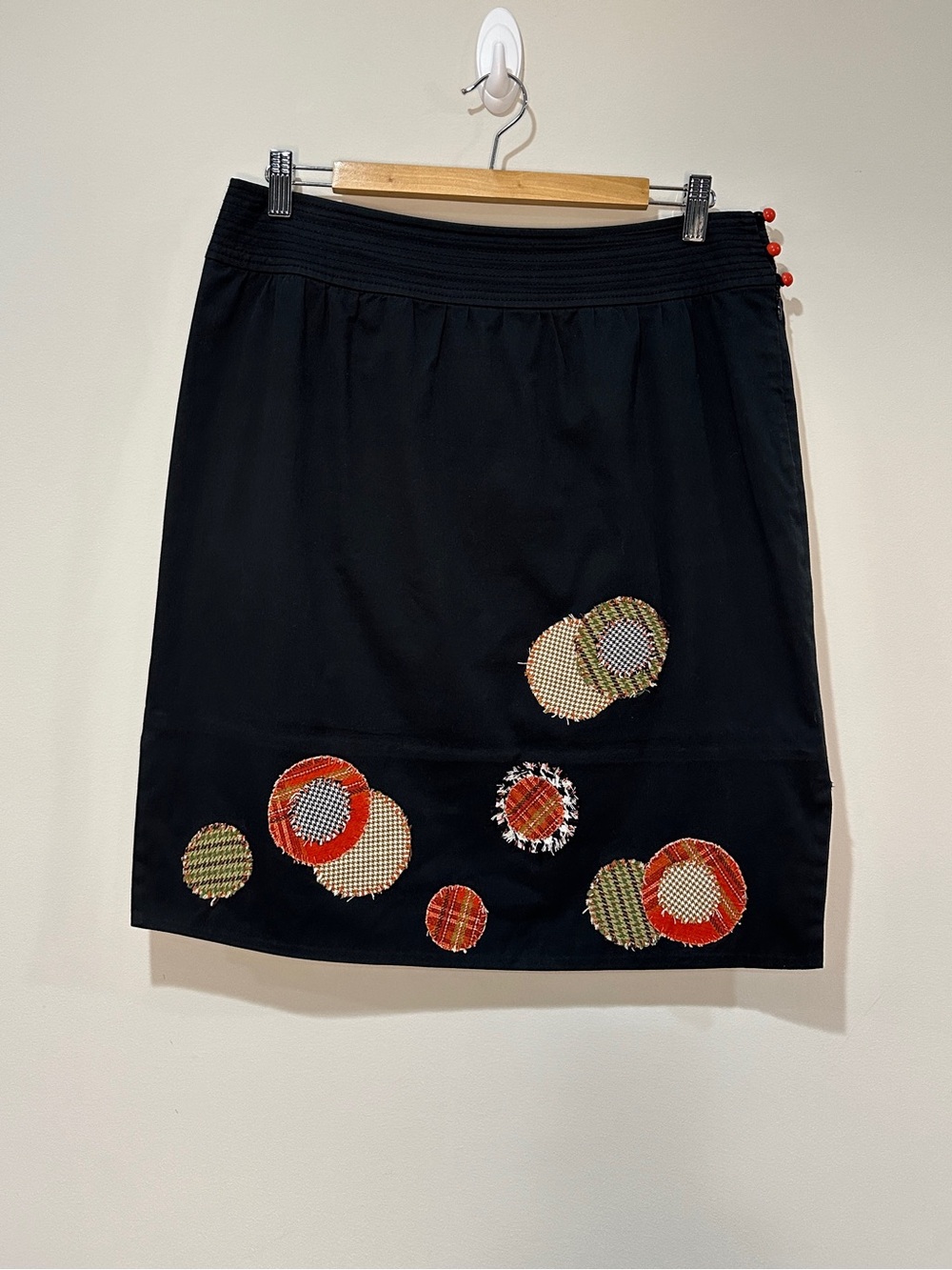 Vintage Anthropologie Lithe Patchwork Circle Applique Skirt Plaid Tweed Sz 8
